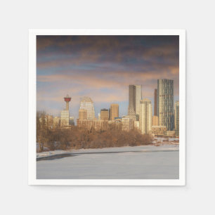 Winter Sunset Scene vid Calgary Skyline Pappersservett