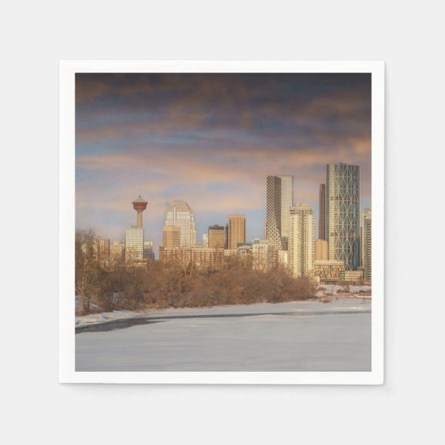 Winter Sunset Scene vid Calgary Skyline Pappersservett (Framsidan)