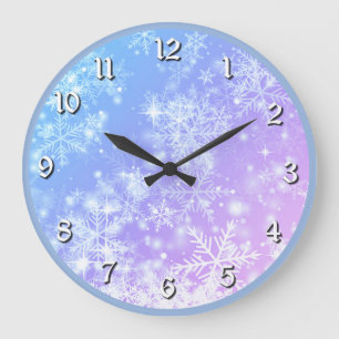 Winter Sunset Snowflake Stor Klocka
