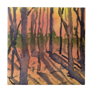 Winter sunset träd med Shadows Tile Kakelplatta