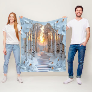 Winter Sunset White Birch Forest Fleecefilt