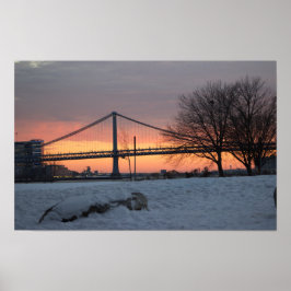 Winter Sunset with Bridge Poster