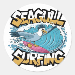 Winter Surfer Fiskmås, Fiskmås Surfing, Fiskmås Runt Klistermärke