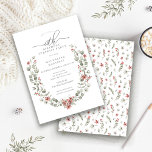 Winter Surprise Party Grey 60:e födelsedagen Inbjudningar<br><div class="desc">Den moderna gröntens vattenfärg Boho botanical ram accentueras med små poinsettiablommor.</div>