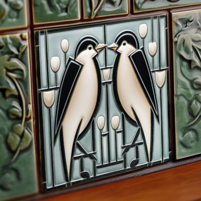 Winter Sväljer Mackintosh Art Deco Nouveau Decor Kakelplatta (Skapare uppladdad)