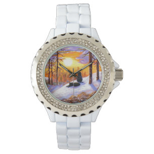 Winter Svarta katter Snowy Forest Creationartits Armbandsur