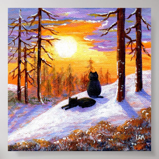 Winter Svarta katter Snowy Forest Creationartits Poster (Framsidan)