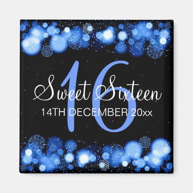 Winter Sweet 16 Födelsedagsfest Blue Bokeh Ljus Magnet (Framsidan)