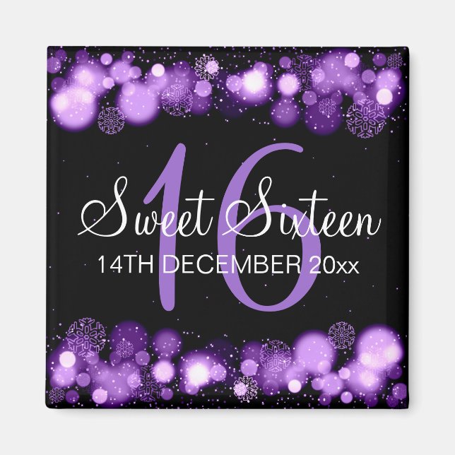 Winter Sweet 16 Födelsedagsfest Lila Bokeh Ljus Magnet (Framsidan)