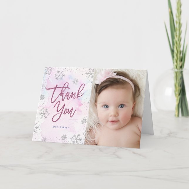 Winter Tack Birthday Silver Magenta Glitter Kort (Framsida)