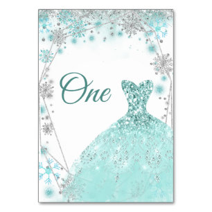 Winter Teal Silver Snowflake Quinceañera Bordsnummer