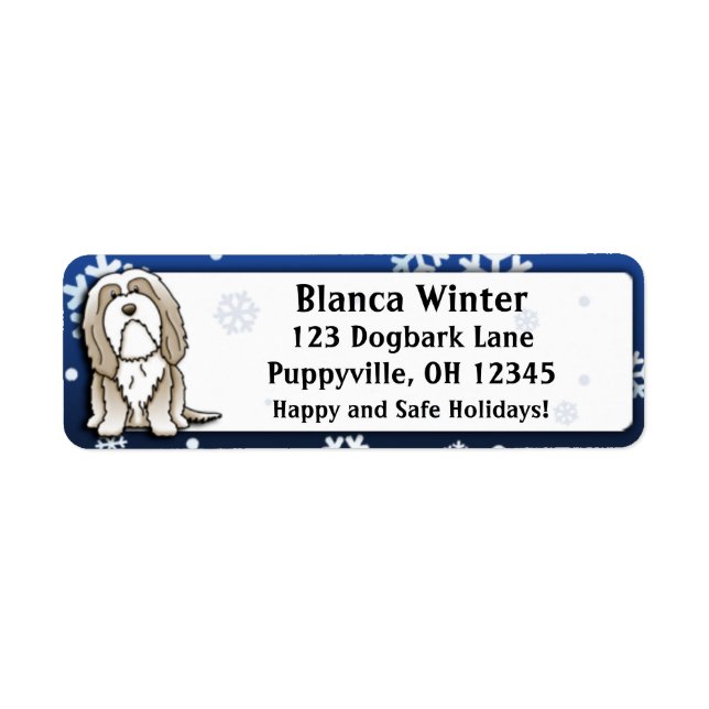 Winter Tecknad Fawn Bearded Collie Returadress Etikett (Framsidan)