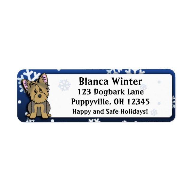 Winter Tecknad Yorkie Returadress Etikett (Framsidan)