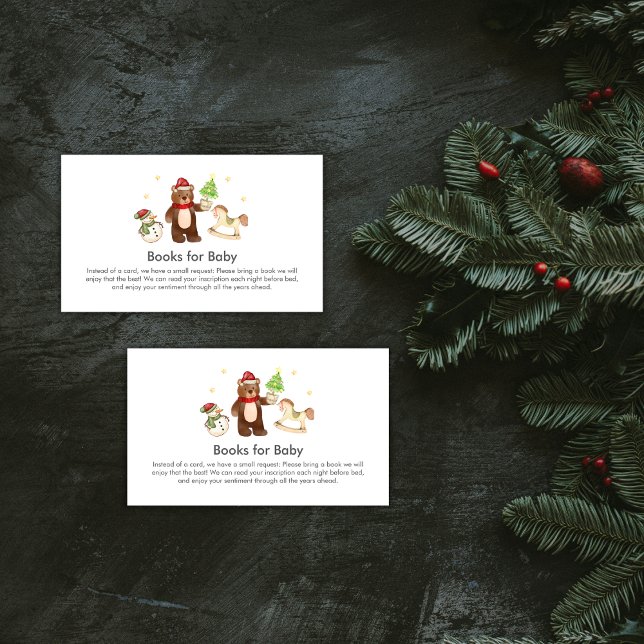 Winter Teddy Bear Snowman Books For Baby Shower Tilläggskort (Winter Teddy Bear Snowman Books For Baby Shower Enclosure Card)