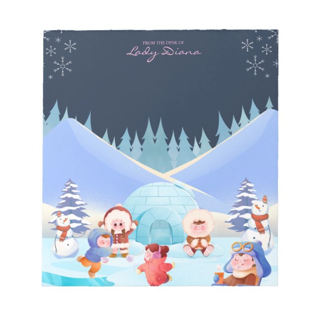 Winter Teddy Bears Christmas Holiday Notepad Anteckningsblock (Framsida)