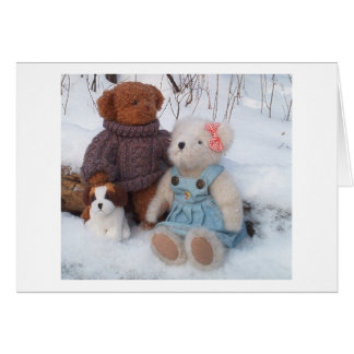 Winter Teddy Couple med valp Hälsningskort