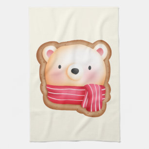 WInter-temat för Cute Bear Cookie-bild Kökshandduk