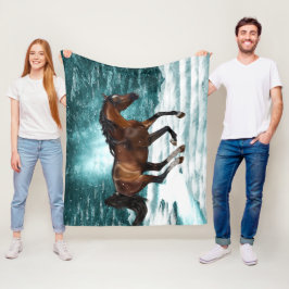 Winter Theme Galloping Arabian Horse Fleecefilt
