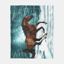 Winter Theme Galloping Arabian Horse Fleecefilt
