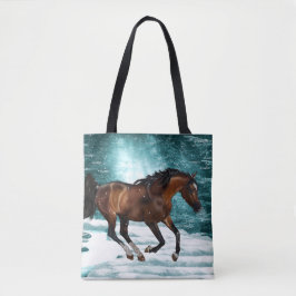 Winter Theme Galloping Arabian Horse Tygkasse