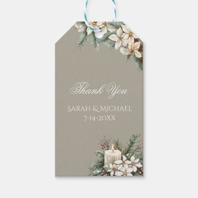 Winter Thmet beige Bröllop Presentetikett (Framsidan)