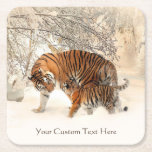 Winter Tigers anpassningsbar underlägg Papper Kvadrat<br><div class="desc">Se min butik om du vill ha fler tigerobjekt.</div>