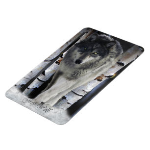 Winter Timber Varg Wildlife Art Premium Magnet