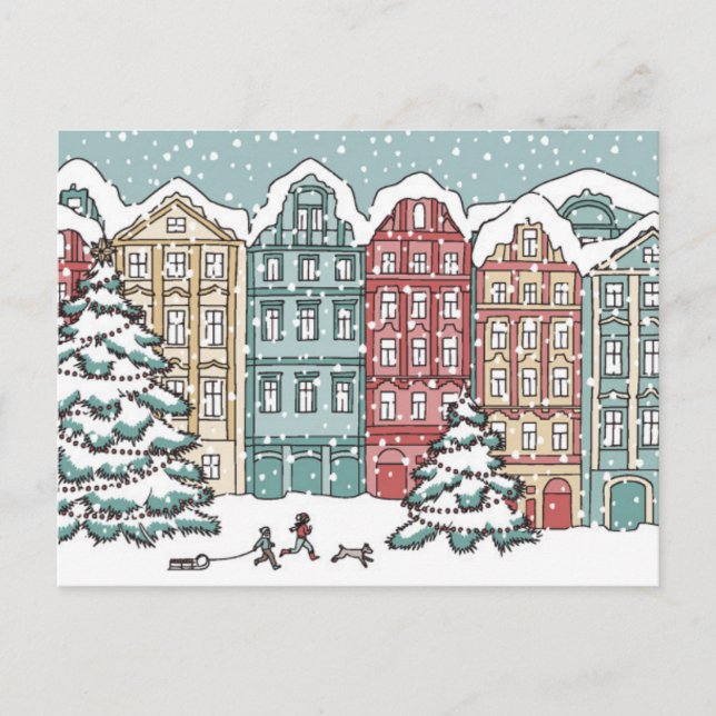 Winter Town Scene Vykort (Framsida)