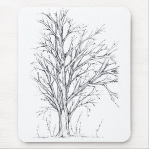 Winter Träd Black Bläck Teckning Art Sketch Musmatta