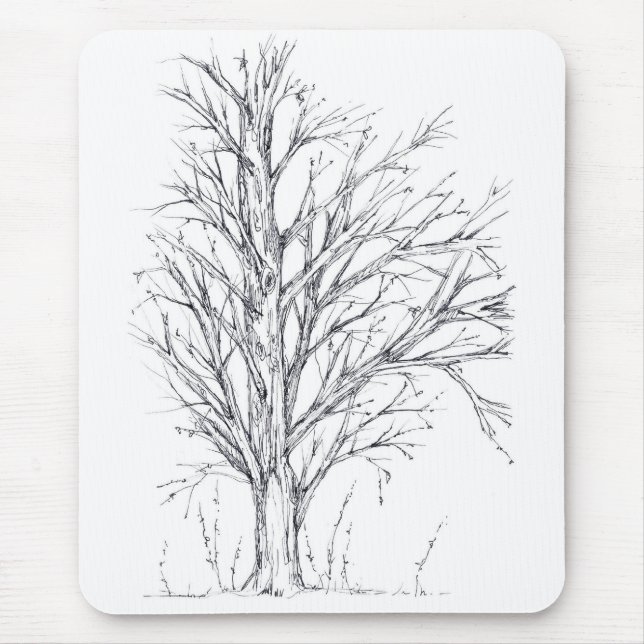 Winter Träd Black Bläck Teckning Art Sketch Musmatta (Framsidan)