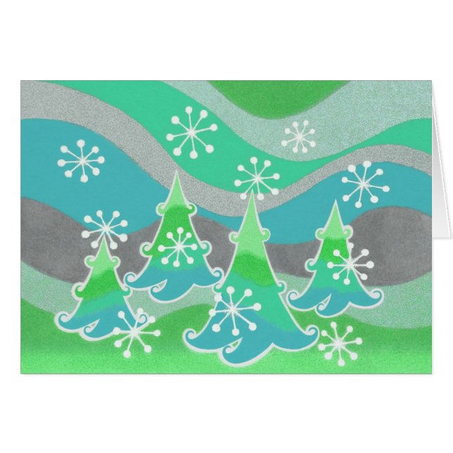 Winter Träd grönt hälsning-kort Hälsningskort (Framsidan Horizontal)