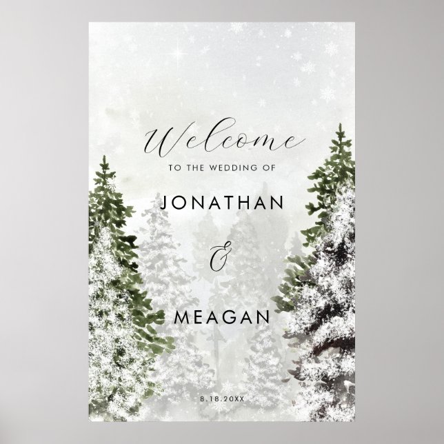 Winter träd helgdag välkomsttecken bröllop poster (Framsidan)