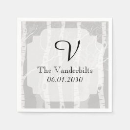 Winter Träd i Grått Monogram Bröllop Pappersservett