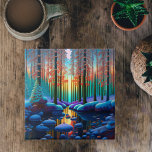 Winter Träd Ligcape Illustration Kakelplatta<br><div class="desc">Ett exempel på vinterscenen som är en komplicerad, symmetrisk utformning med levande, biomorfiskt bilder och vibrerande färg. I paletten färg ingår coola av blått och lila för att framkalla ett vintertema, liksom andra färger, främst orange, som kompletterar och kontrasterar med dessa nyanser. På det hela taget är denna design ett...</div>