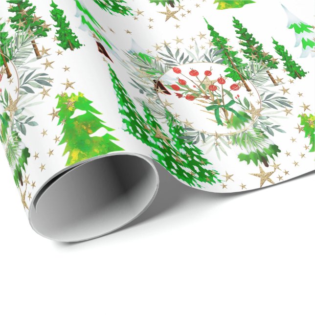 Winter Träd och Berries Presentpapper (Rullad Hörn)