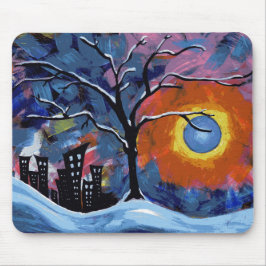Winter Träd och City Ljus Original Artwork Musmatta