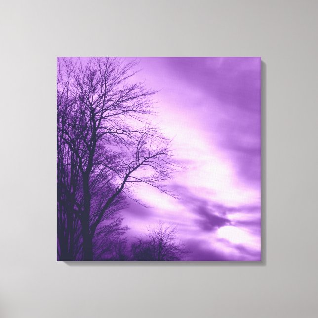 Winter Träd och Himlar i Lila Wrapped Canvas (Framsida)