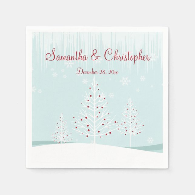 Winter Träd och Snöflingor Bröllop Pappersservett (Framsidan)
