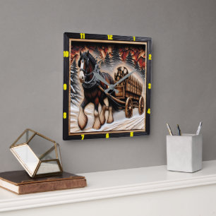 Winter Trail Personlig Charred Grain Clydesdale Fyrkantig Klocka