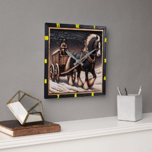 Winter Trail: Personlig Charred Wood Clydesdale Fyrkantig Klocka