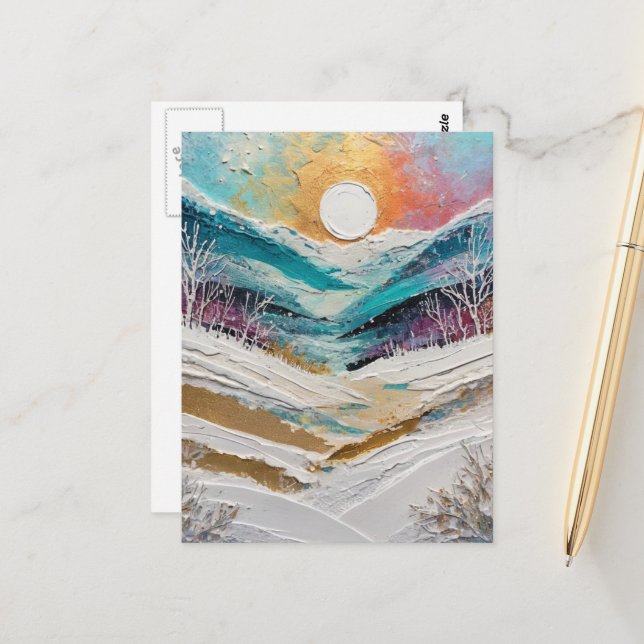 Winter Trees and Snow Painting Vykort (Fram/Back In Situ)