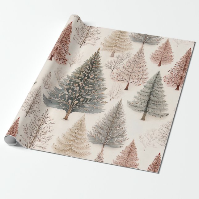 Winter Trees - Rustic Holiday Forest (2) Presentpapper (Utrullad)