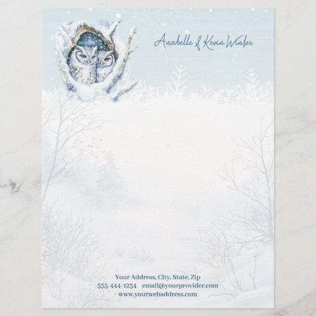 Winter Uggla Snöflingor Letterhead Brevhuvud (Framsida)