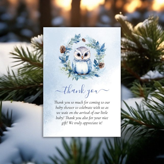 Winter Uggla Watercolor Baby Shower Tack Kort (Winter Owl Watercolor Baby Shower Thank You)
