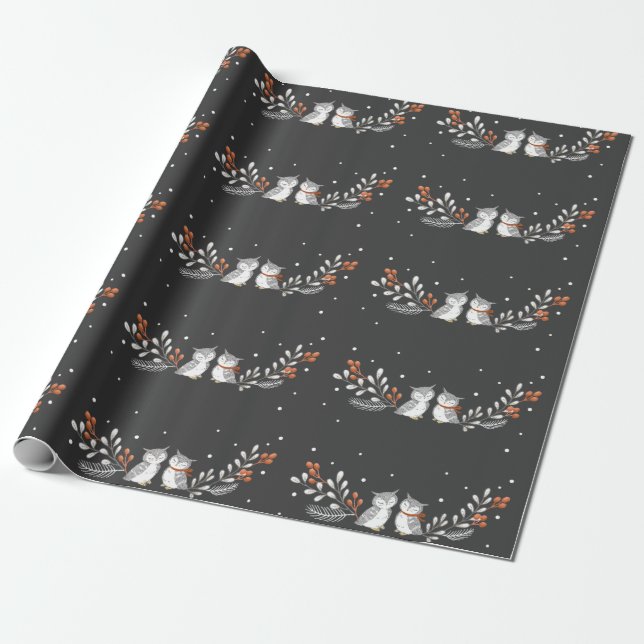 Winter Uggla Wrapping Papper Presentpapper (Utrullad)