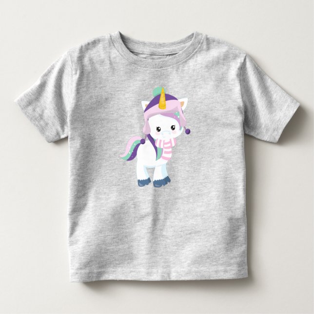 Winter Unicorn, Cute Unicorn, Magic Unicorn, Hat T Shirt (Framsida)