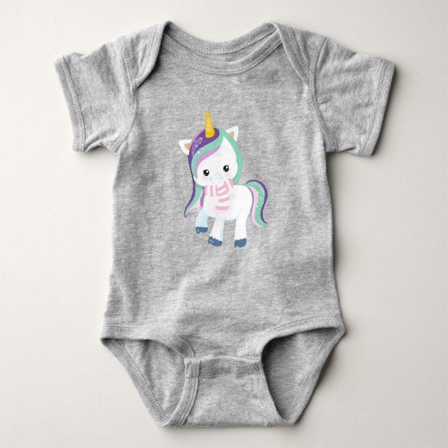 Winter Unicorn, Cute Unicorn, Magic Unicorn, Scarf T Shirt (Framsida)