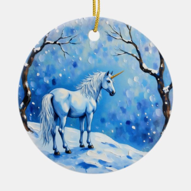 Winter Unicorn Julgransprydnad Keramik (Framsidan)