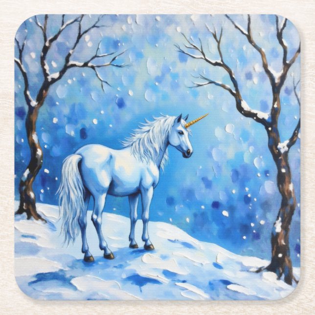 Winter Unicorn Underlägg Papper Kvadrat (Framsidan)