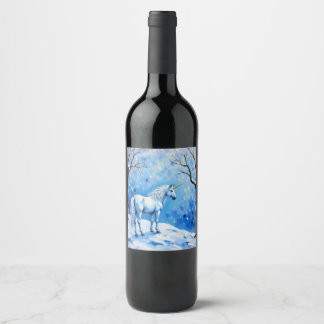 Winter Unicorn Vinflaska Etikett